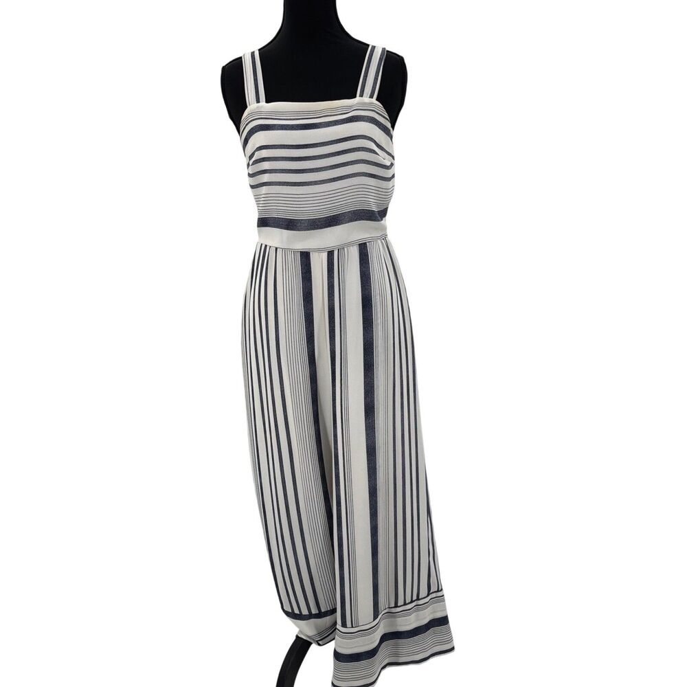Japna navy Striped Sleeveless Smocked wide leg Jumpsuit M‎ coastal beach Resort - Picture 2 of 8